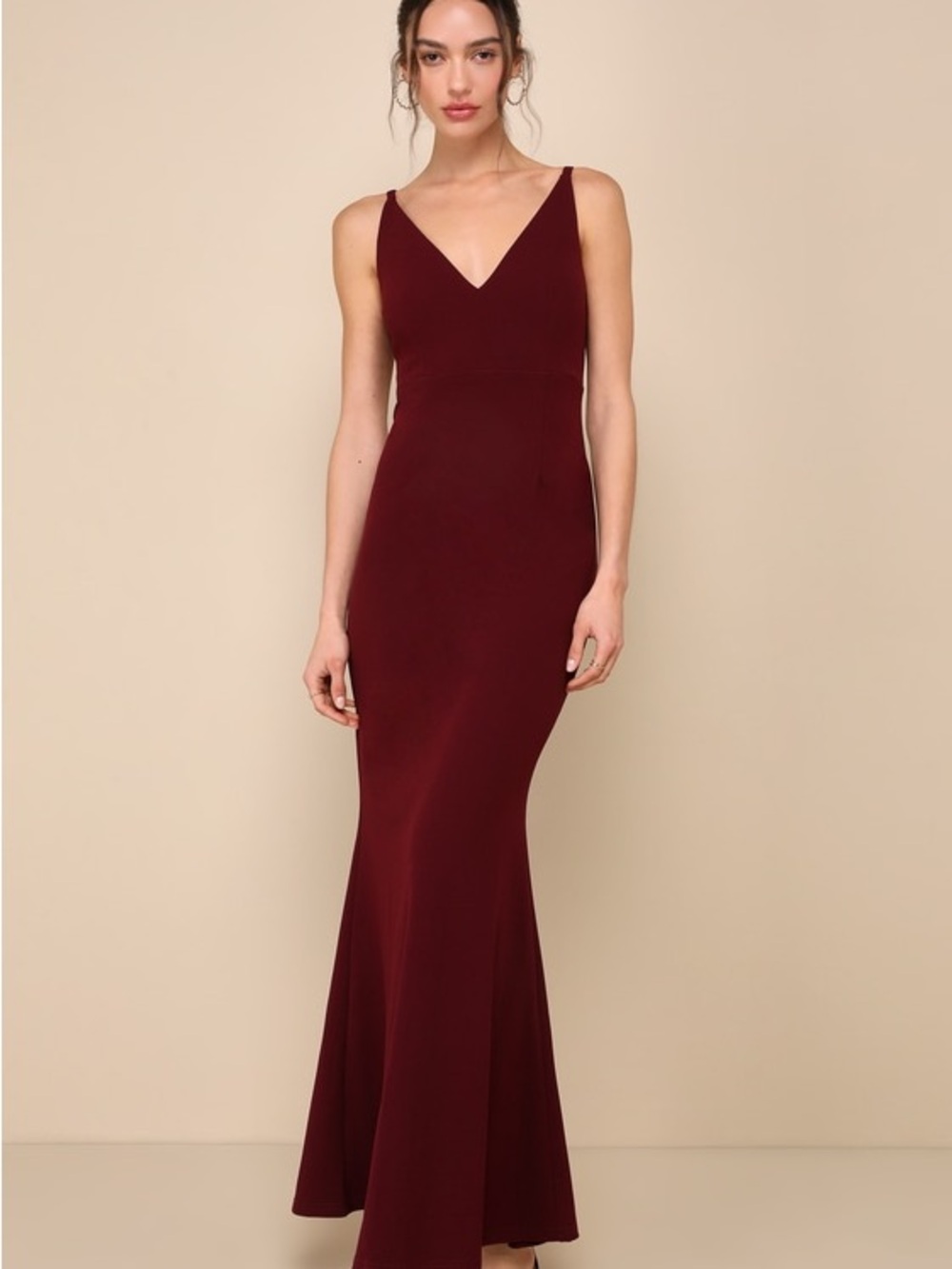 Lulu's Merlot V-Neck Maxi Dress